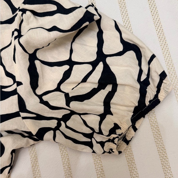 Rachel Zoe Linen Blend Puff Sleeve Blouse XL Abstract Print Boho Chic - Picture 6 of 10